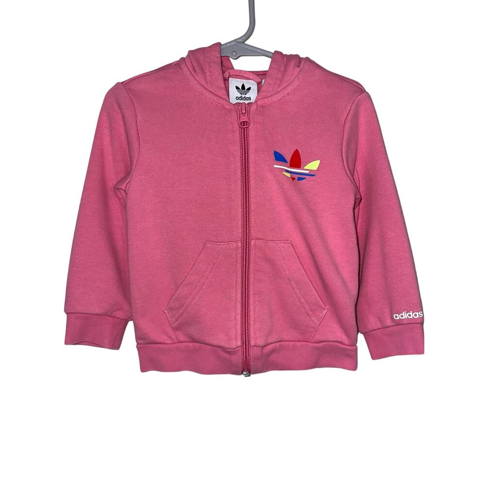 Adidas Originals Baby Girl Pink Hooded Athletic Track Jacket Size 18M
